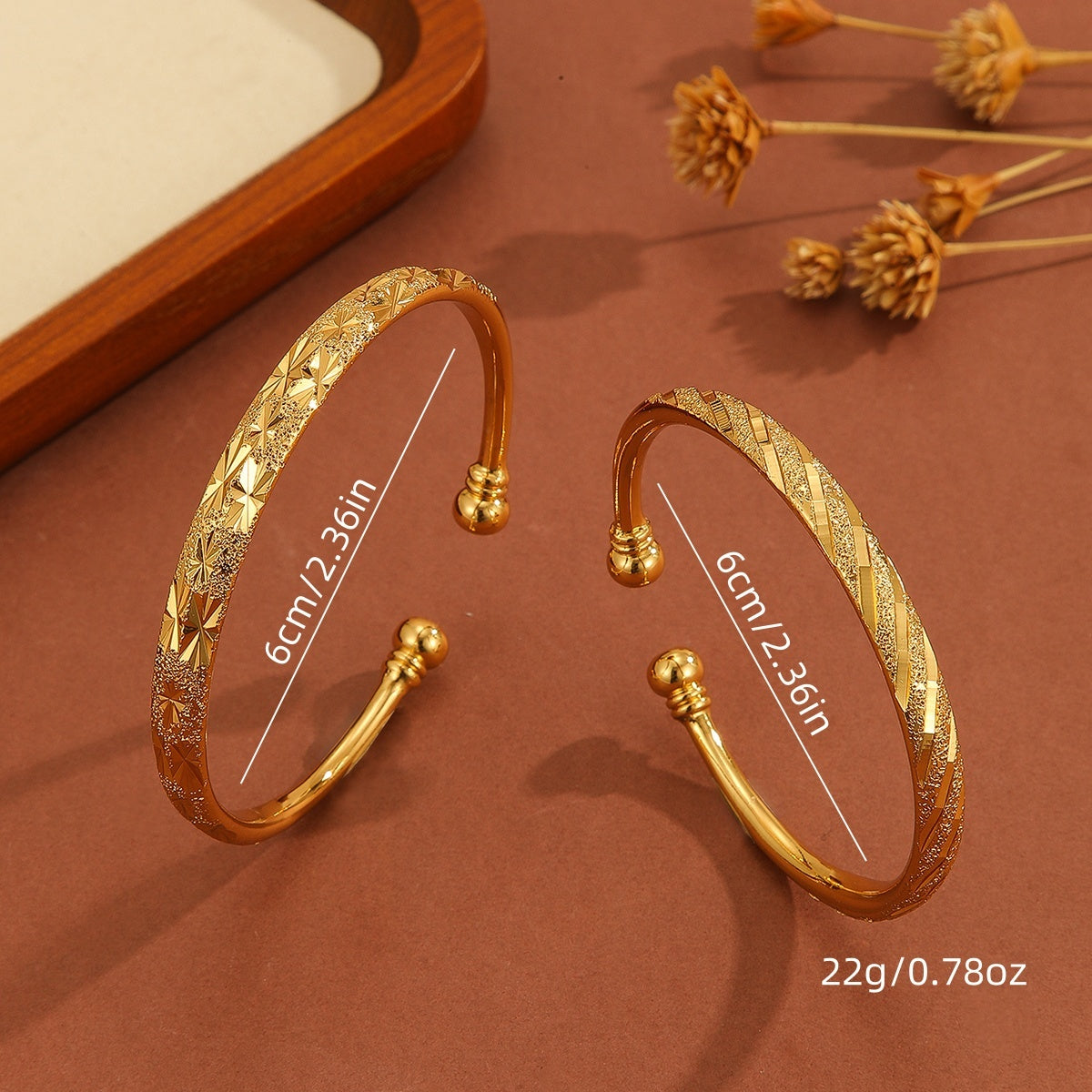 Vintage 18K Gold-Plated Open Bracelet – Delicate Pattern, Sand Gold Finish, Perfect for Daily Wear & Gifts