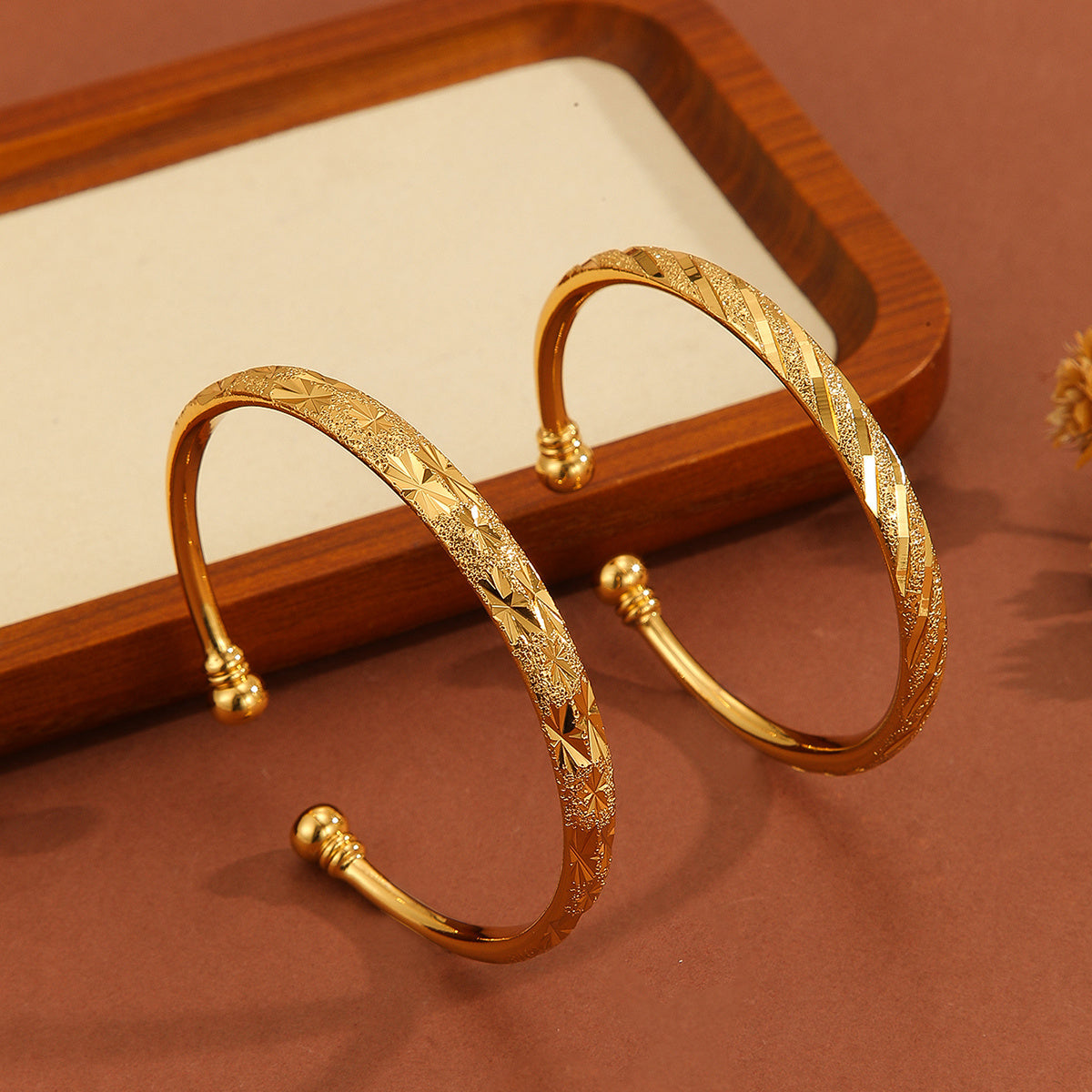 Vintage 18K Gold-Plated Open Bracelet – Delicate Pattern, Sand Gold Finish, Perfect for Daily Wear & Gifts